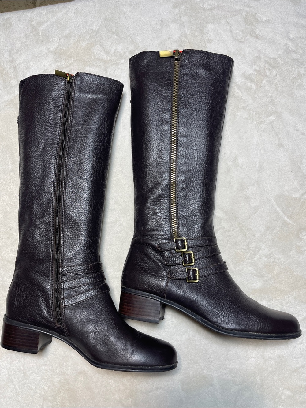 Bandolino Brown Over-the-Knee Leather Boots with Buckle and Side Zipper Size 9.5 - Picture 2 of 8